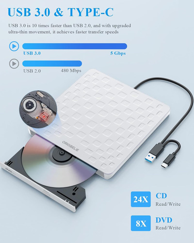 External Cd Dvd Drive For Laptop, Usb 3.0 Type-c Ultra Sl...