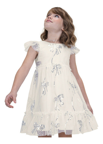 Vestido Infantil Menina Festa Casamento Laço Tule Lantejoula