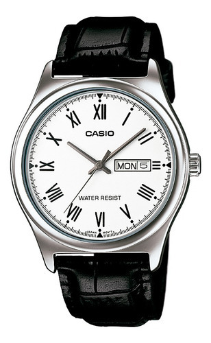 Reloj Casio Mtp-v006l-7budf Para Hombre Color De La Correa Negro Color Del Fondo Blanco