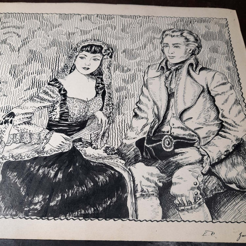 Imagem 1 de 7 de Pintura Desenho Bico De Pena Nanquim Datado 1953 Antigo