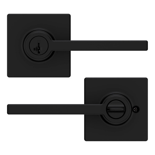 Kwikset Casey - Palanca De Bloqueo Para Puerta De Entrada, Entrada Exterior Con Llave Segura, Con Mango Reversible, Tecnología De Seguridad Smartkey Re-key Y Protección Microban En Negro Mate