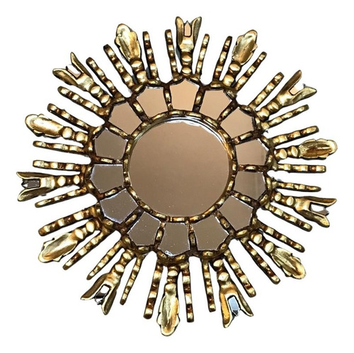 Espelho Mandala Sol Decorativo Madeira Folhada A Ouro