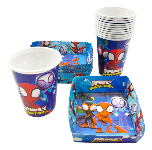 Kit 12 Vasos 12 Platos Decorativos  Spiderman Spidey Niño