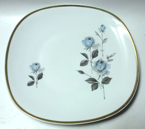 Platón Porcelana Bavaria Blanca Decorado Rosas Azules