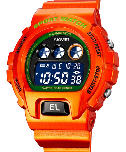 Reloj Unisex Skmei 1813 Sumergible Digital Alarma Cronometro Color de la malla Naraja