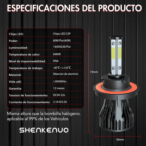 Kit De Faros Delanteros Led Cob Canbus 9008 H13 - 16000lm
