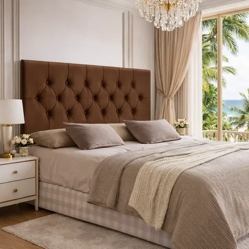 Cabeceira Casal Estofada Luxo Capitonê Moderna Confortável Marrom