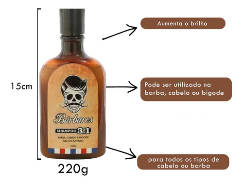 Shampoo 3 Em 1 Bárbaros Cosméticos - Barba Cabelo & Bigode