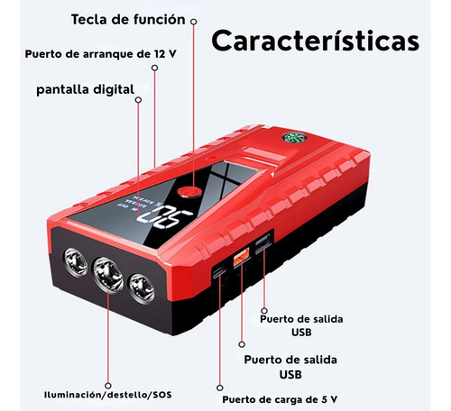 Arrancador De Batería Auto Usb 26000mah Power Bank Linterna
