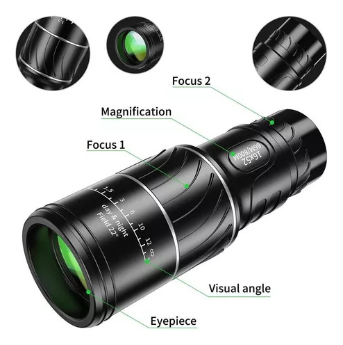 Telescopio Monocular De Visión Óptica Zoo Hd 16x52
