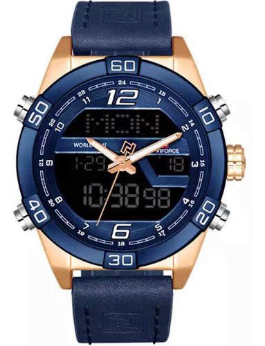 Reloj Naviforce Original Banda De Cuero Modelo Nf 9128m Azul