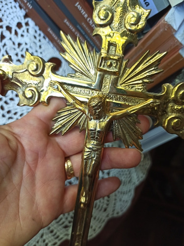 Imagen 2 de 7 de Crucifijo Cruz Con Cristo En Bronce 27 Cm Para Pared