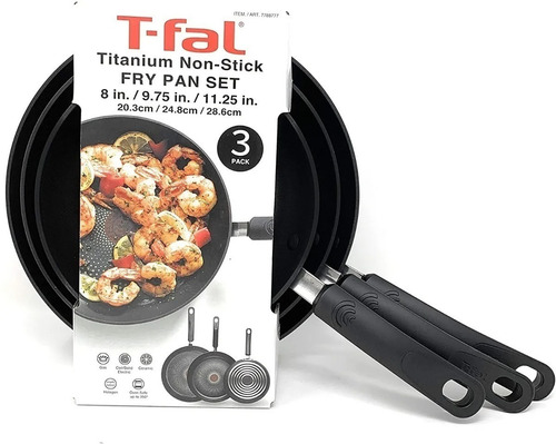 Juego De 3 Sartenes T-fal Antiadherente Color Negro Negro