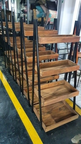 Mueble Apoyo Industrial Estantes Decoración Hierro Y Madera