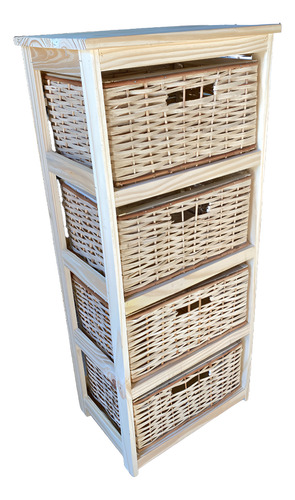 Canastero Organizador Repisa Pino 4 Cajones Mimbre Natural Amarillo
