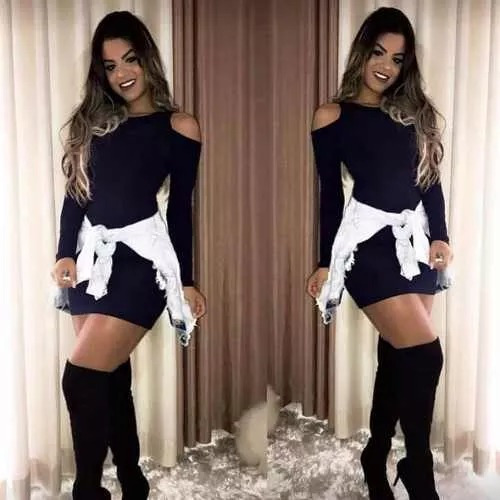 Vestido Curto Manga Longa Ombro De Fora Modelo  Instagram