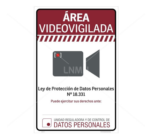 Cartel Área Vigilada Ley 18331 | Pvc 30x20cms