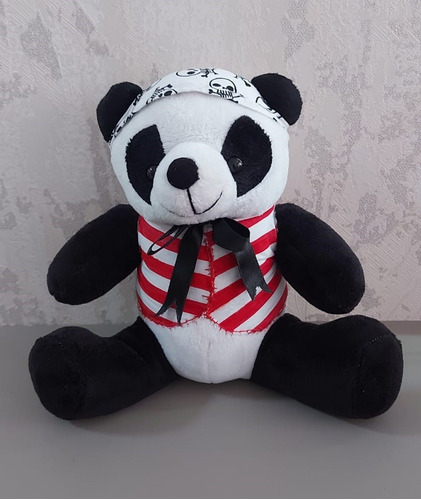 Urso Ursinho Panda Piratinha 22 Cm Roupinha C/ Lenço Pirata