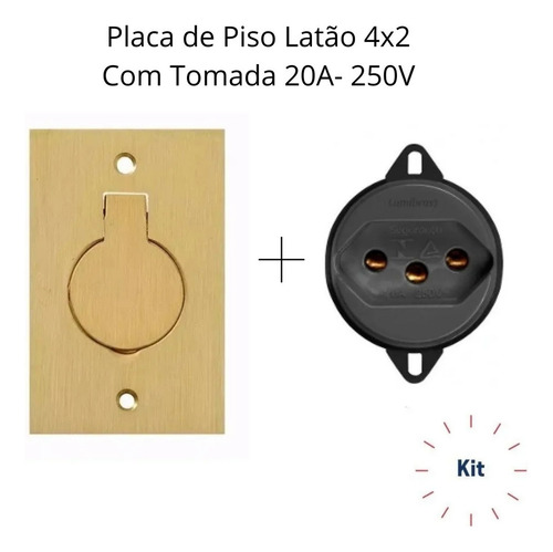 Kit Placa Piso Latão 4x2 Com 1 Tomada De 20a Cor Dourado