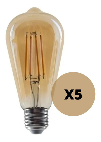 Pack x5 Candela Vintage Filamento Tubular LED 6 W 220V Color de la luz Cálida 3000 K