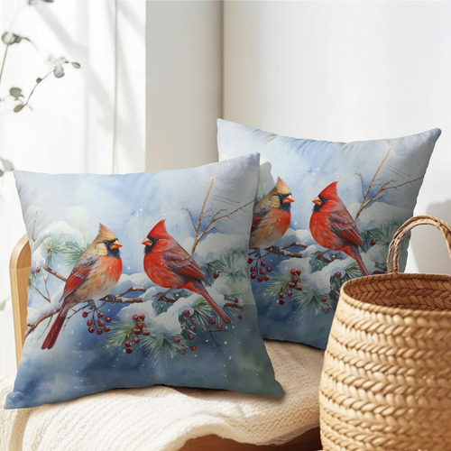 Anyako Winter Snow Nieve Red Cardinal Bird Pillar Cubre Un J