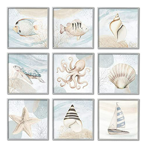 Nautical Sea Life Beach Theme Boats Seashells Juego De 9 Pie