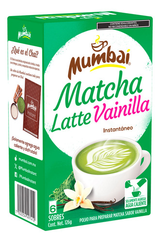 Matcha Latte Sabor Vainilla Intantaneo Mumbai 6 Sobres 126g