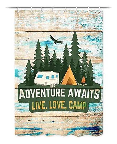 Camper Trailer Rv Shower Curtain, Camping Forest Live L...