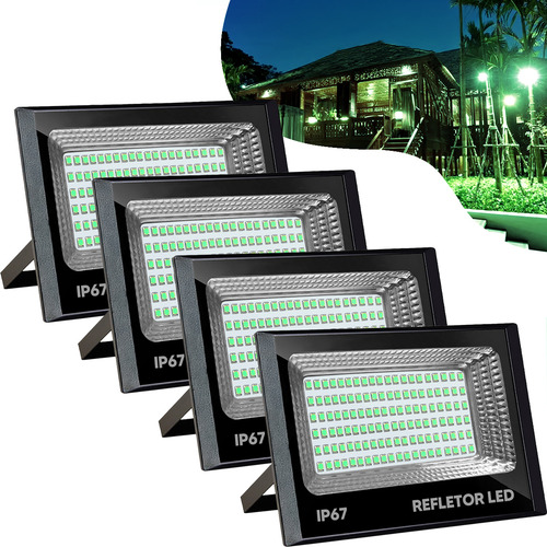 Kit 6 Refletor Holofote B&G 200w Super Led Ip67 Prova D´agua Cor Da Carcaça Preto Cor Da Luz Verde 110v/220v