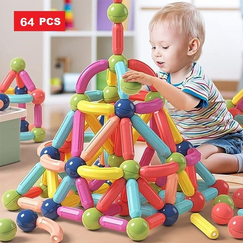 64 Pcs Juego De Bloques Construcción Magnéticos Para Niños