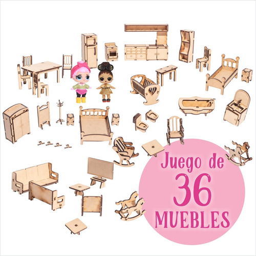 Imagen 1 de 6 de Muebles Para Casita Muñecas Lol 36 Muebles En Fibro Fácil