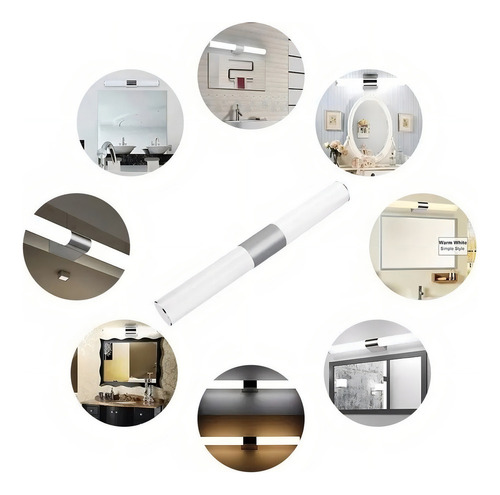 Lámpara Pared Espejo Baño 40cm Led, Luz Blanca Y Luz Cálida