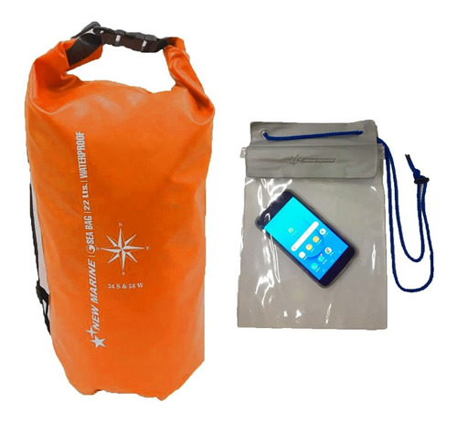 Combo Bolso Estanco 22 Litros + Sobre Estanco Grande Kayak Color Naranja