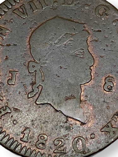 Antigua Moneda Cobre España 8 Maravedis 1820 R. Fernando Vii (Usado)