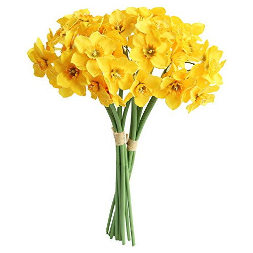 12 Pcs De Flores Artificiales De Narcisos De Seda Amari...