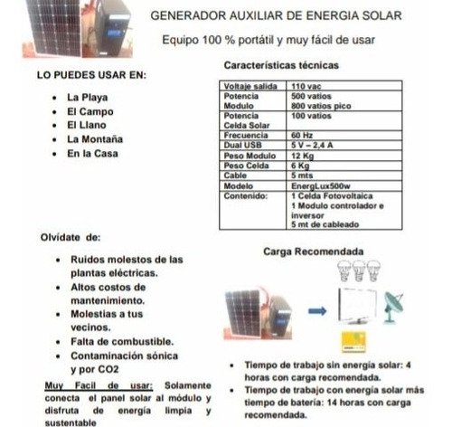 Imagen 4 de 5 de Kit Solar Portátil, Generador Auxiliar Energía Fotovoltaica