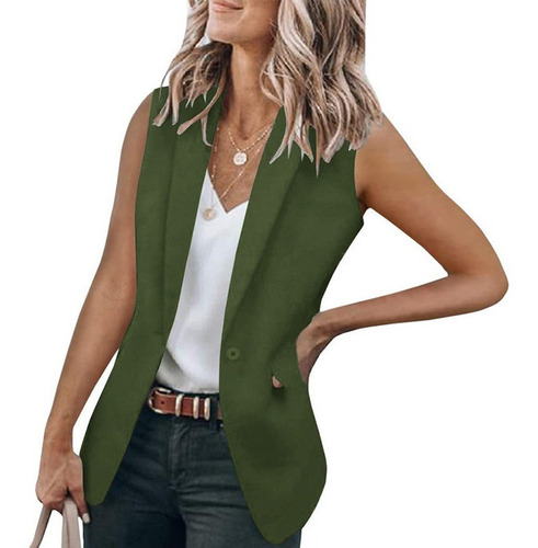 Chaqueta Sin Mangas De Color Sólido Blazer Cardigan Muje [u]