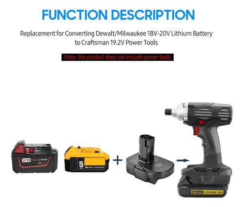 W Adaptador Batería Dewalt/milwaukee 18v-20v.craftsman 19.2v