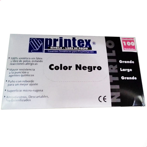 Imagen 3 de 8 de Guantes De Nitrilo Sin Polvo Descartables Negro - Caja X100