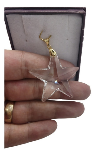 Imagem 2 de 3 de Pingente Estrela Swarovski 4,0 Cm Folheado A Ouro