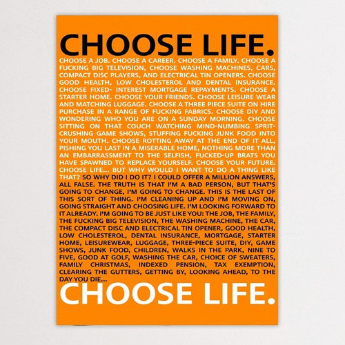 Poster Pelicula Trainspotting Choose Life 61x91 Importado Uk