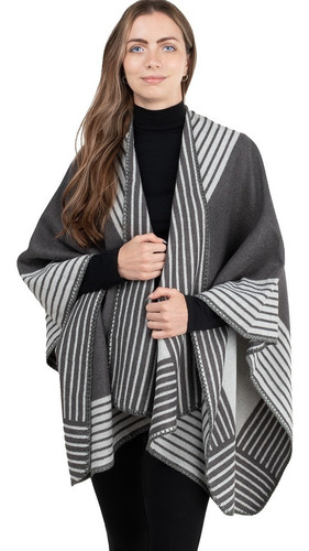 Imagen 1 de 10 de Poncho, Capa, Chal Tejido De Punto, Rayas, Doble Vista.