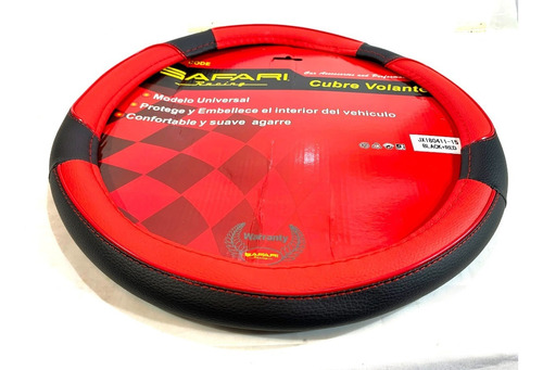 Cubre Volante Simil Cuero 38cm Exterior Negro & Rojo V84