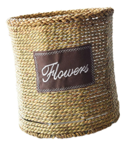Cesta De Macetero De Tejido De Paja, Contenedor Cilíndrico