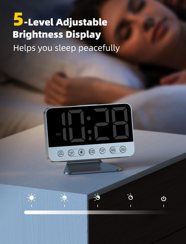 Reloj Despertador Digital Gran Número Con Luz Y 5 Alarmas