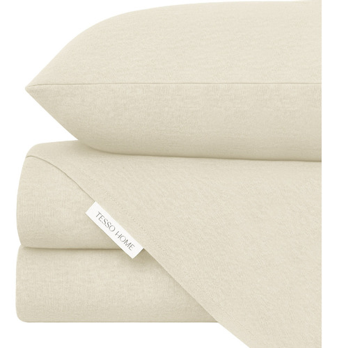 Juego De Sábanas De Camiseta Individual 3 Piezas Tesso Home Color Avena Diseño De La Tela Liso