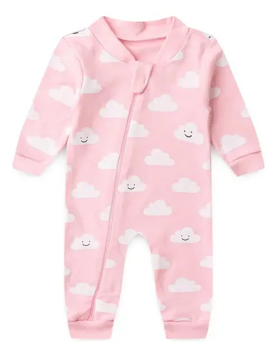Macacão De Bebê Longo Estampado Com Zíper (rn/p/m/g)