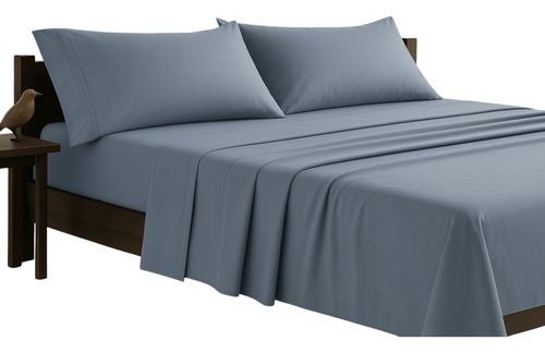Set De Sábanas Matrimonial Azul Grisaceo Suavesy Antiarrugas