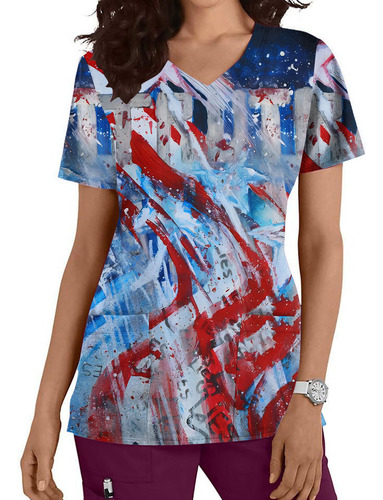 Camiseta De Manga Corta Con Cuello En V A La Moda Para Mujer