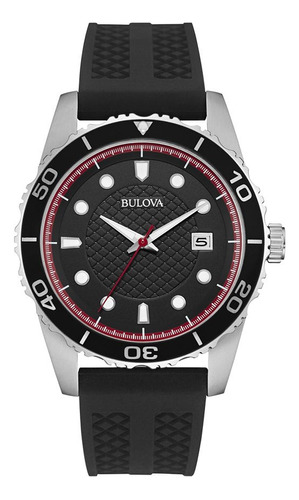 Bulova Quartz Negro Interior Rojo Acero Inoxidable 43mm 100m